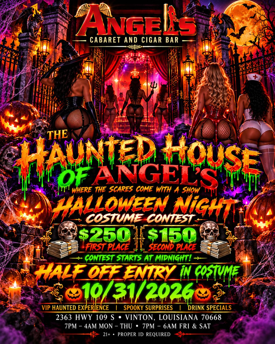 The Haunted House of Angels, Halloween Night costume contest flyer, October 31 2026