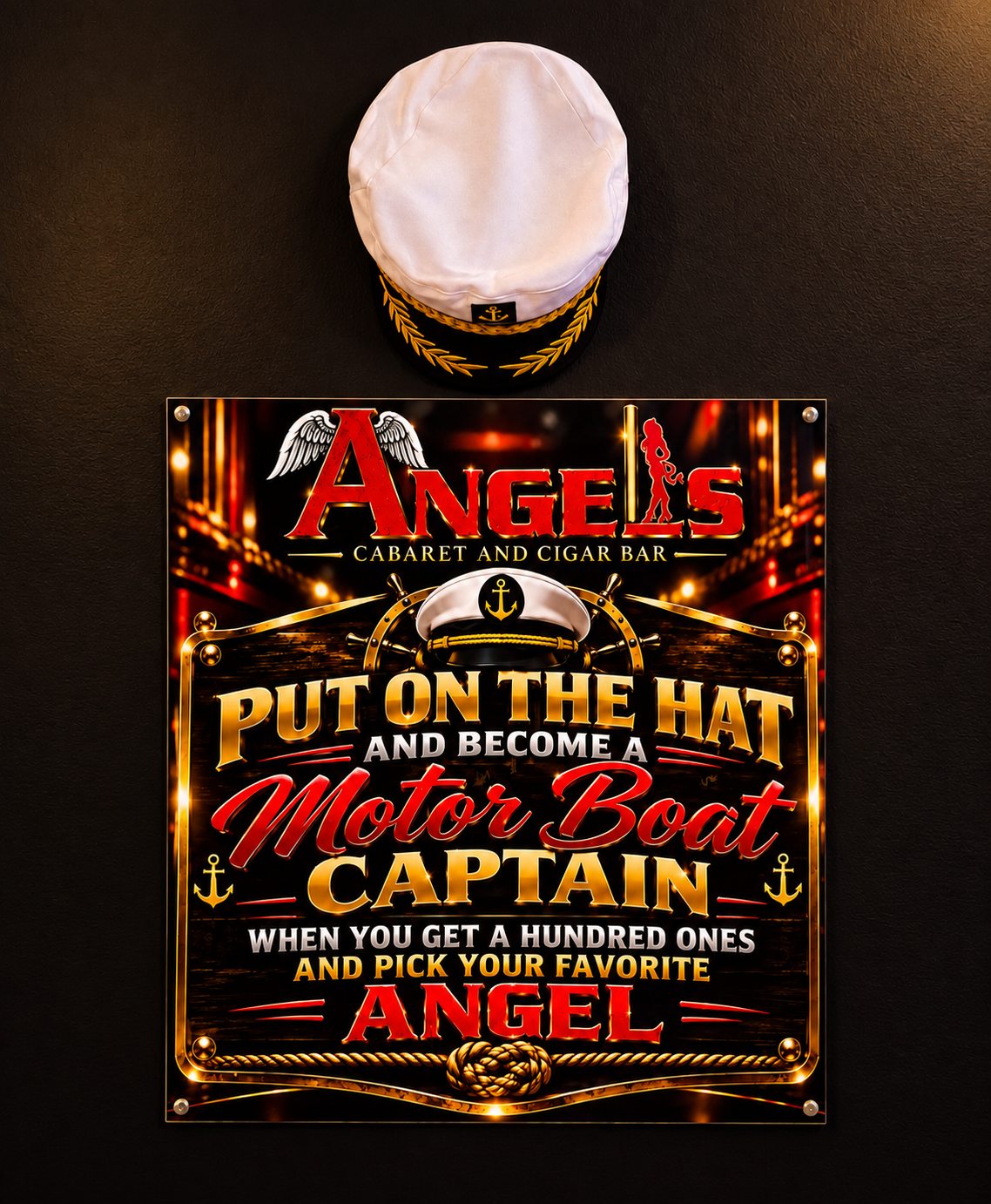 Motor Boat Captain sign and captain's hat